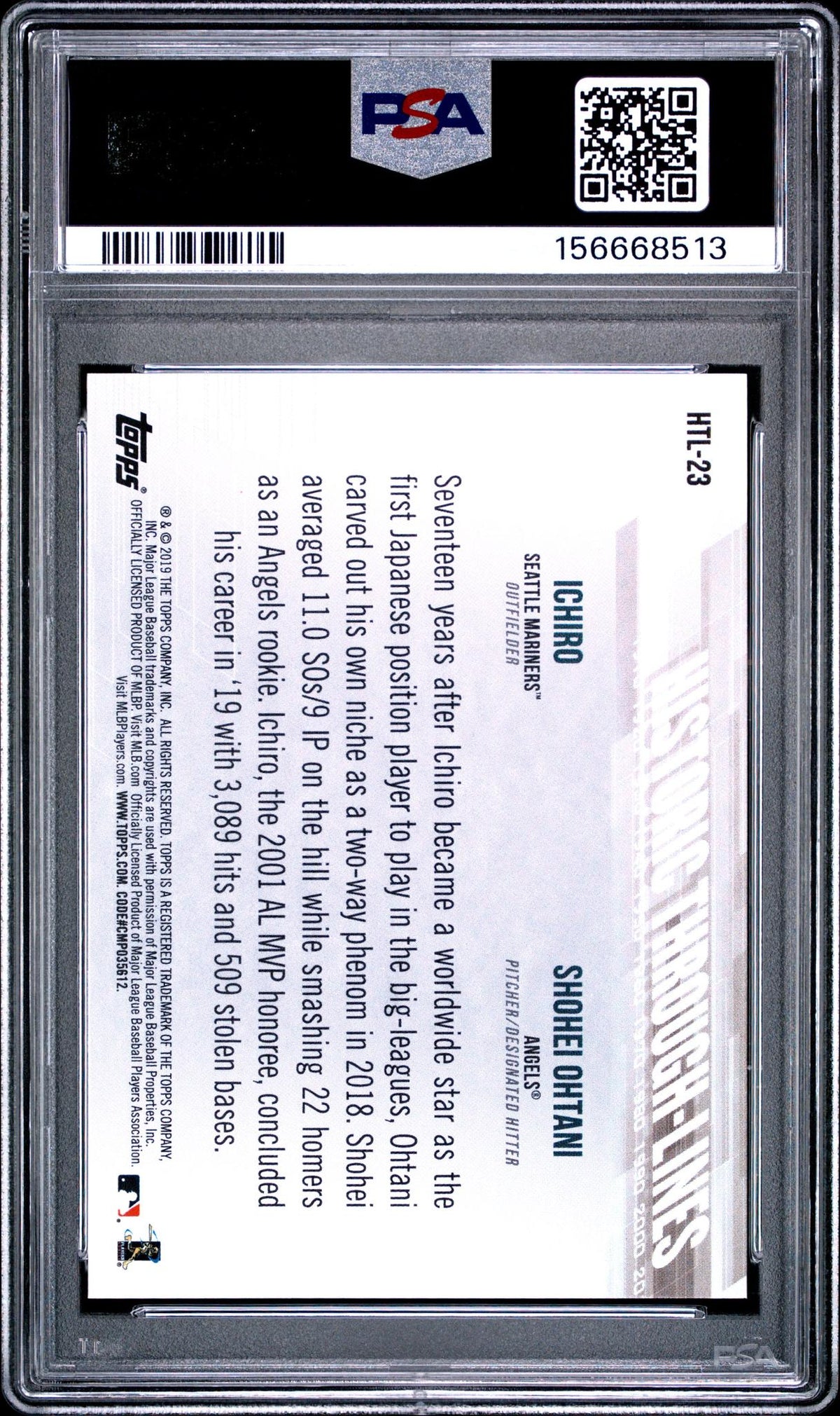 2019 Topps Historic Through Lines Shohei Ohtani #HTL23 PSA 10 – back of graded card