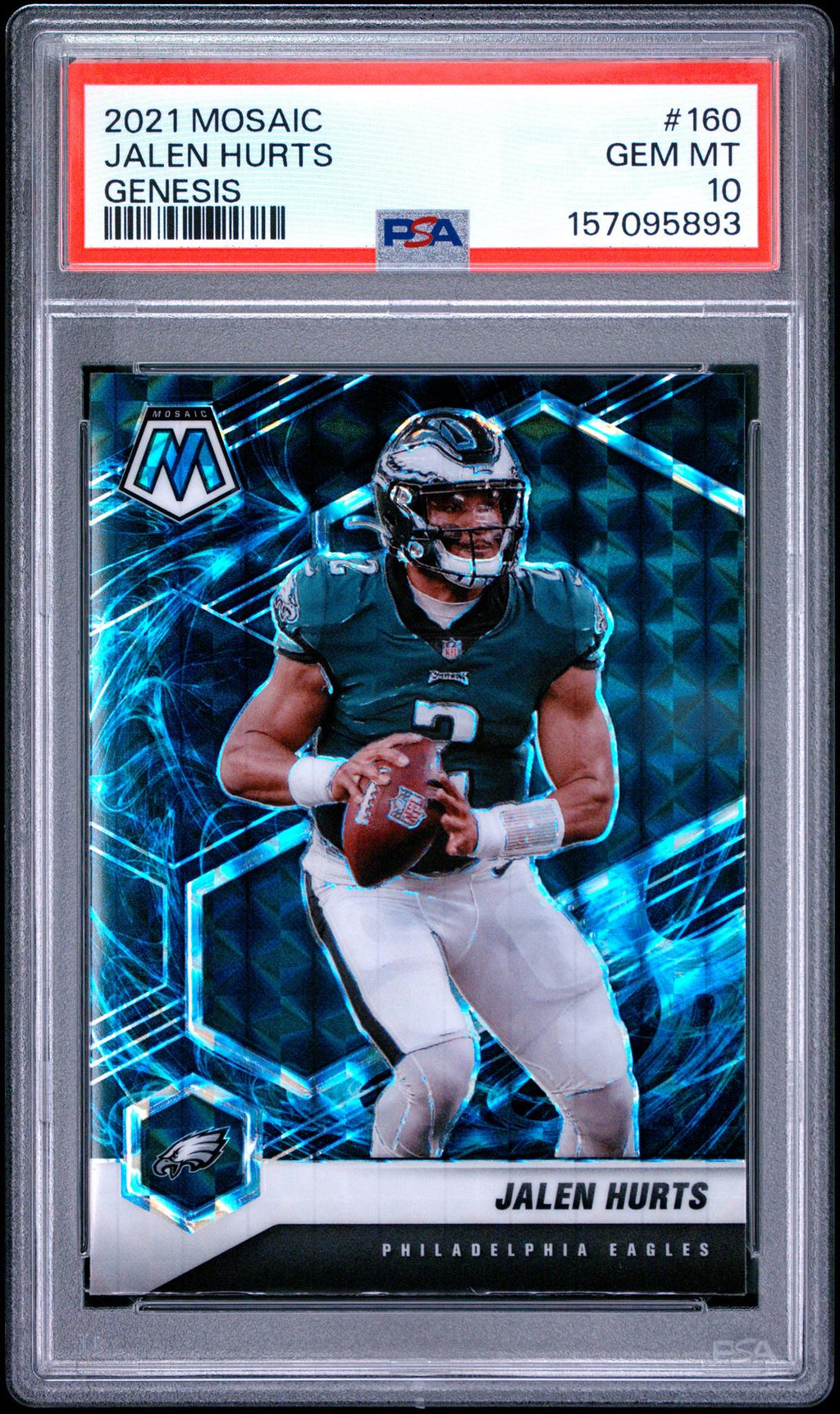 2021 Panini Mosaic Genesis Jalen Hurts #160 PSA 10 – front of graded card